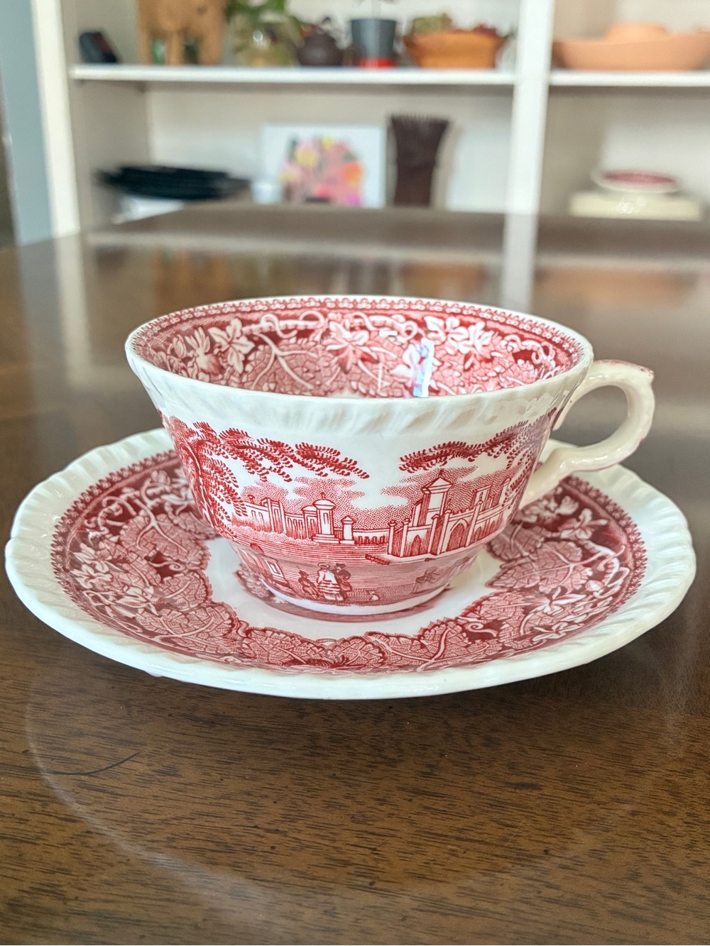 VTG Mason’s Vista Pink Red Transferware Ironstone Teacup & Saucer Lovely!